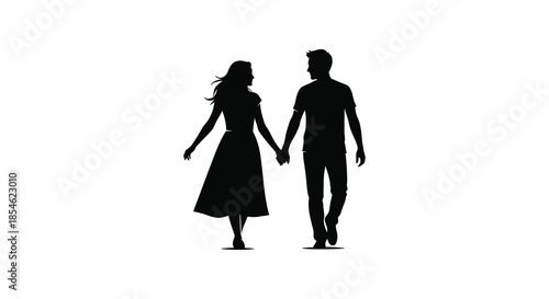 A romantic couple walking hand in hand against a bright background a captivating silhouette