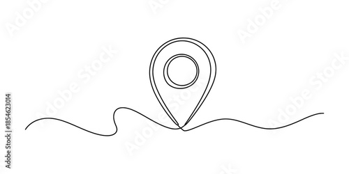 Minimalist line art of a location pin on a winding path Vector, illustration