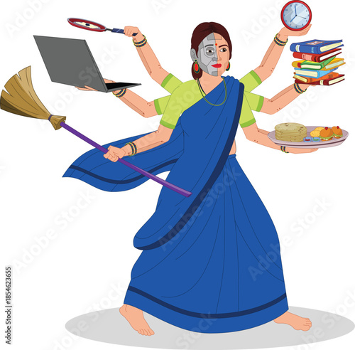 multitasking woman animation ready illustration