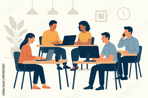 Team Working Together in Modern Office Illustration