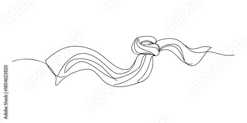 Continuous one line of a flowing scarf in wind, representing creative lifestyle accessory, hand drawn vector illustration.