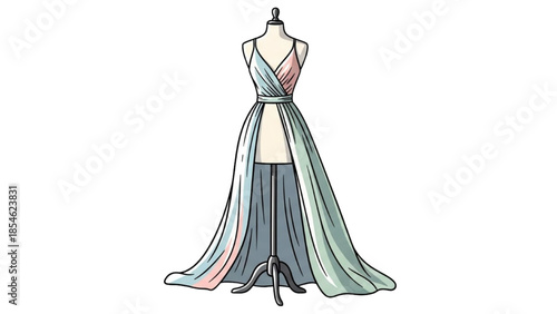Elegant Fashion Illustration of a Stunning Gown on a Mannequin Display