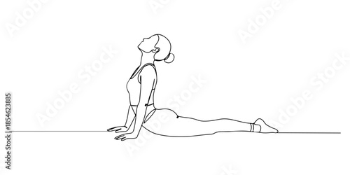 Continuous one line of a yoga outfit in pose, representing active lifestyle fashion, hand drawn vector illustration.
