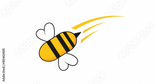 Cute cartoon bee flying fast with yellow motion trails.