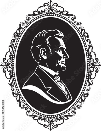 Abraham lincoln silhouette portrait in ornate oval frame