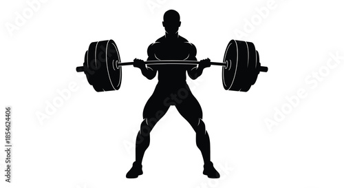 A powerful weightlifter preparing for a heavy barbell squat showcasing athletic strength silhouette