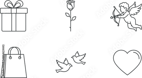 Valentine day elements set with gift rose and heart