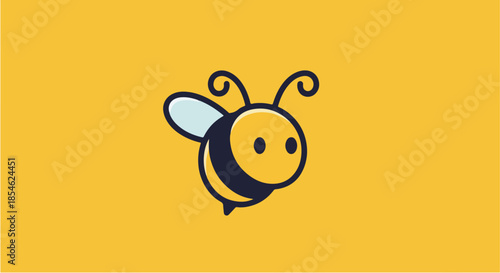 Cute cartoon bee illustration with yellow background.