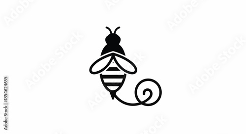 Elegant black and white bee logo design with a unique curled tail.