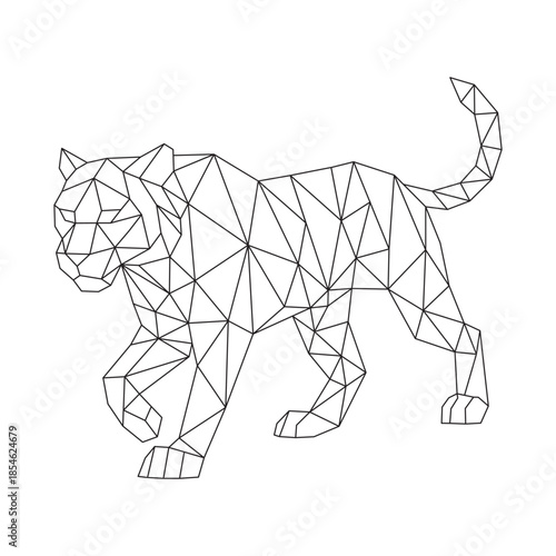 Polygonal line art of tiger walking vector