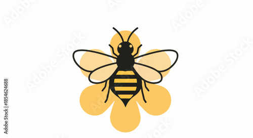 Stylized Honey Bee on Honeycomb Pattern Illustrative Design.