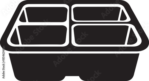 Black plastic food compartment tray icon