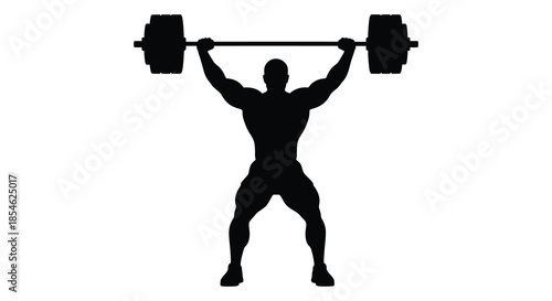 A strong athlete successfully lifts a heavy barbell overhead in a dramatic silhouette