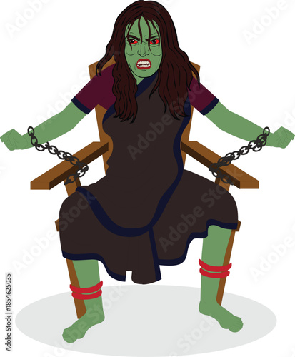 woman ghost chained on chair animation ready illustration