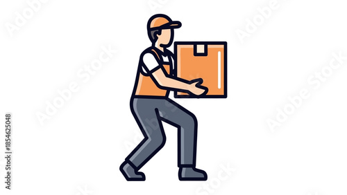 Delivery man carrying large box with orange uniform