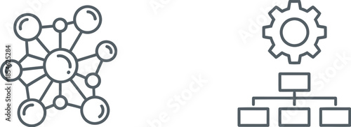 Simple line icons representing network and process