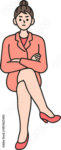 An angry woman sitting with her legs crossed