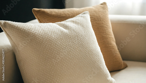 Luxury interior design featuring comfortable pillows and cushions on a bed and sofa for relaxation in a stylish home or hotel bedroom