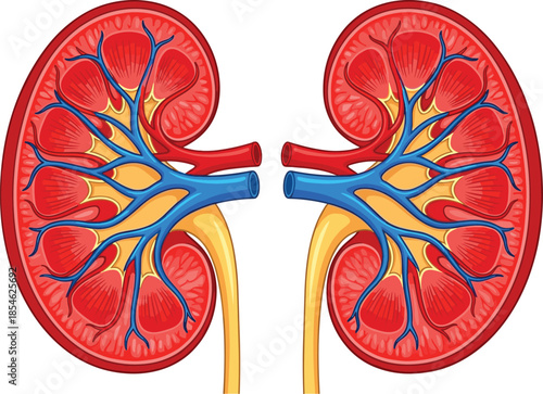 Anatomical Cross Section of Human Kidneys with Blood Vessels and Ureters Keywords: kidney, human kidney, anatomy, cross section