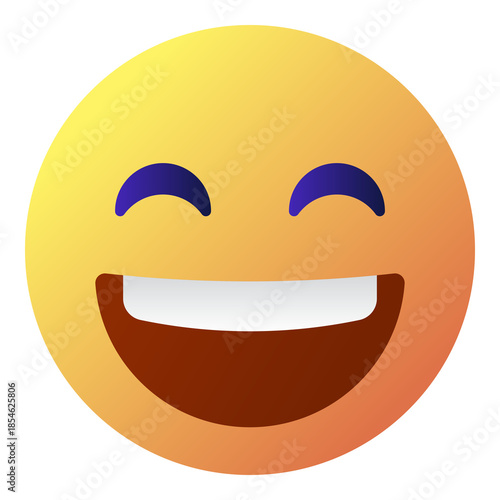 Big smile laughing emoji face with closed eyes and wide grin reaction icon isolated on transparent background.