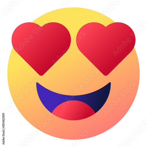 Heart eyes smiley emoji face with open mouth reaction icon isolated on transparent background.