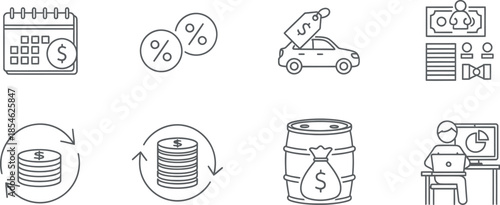 Financial icons representing various monetary concepts