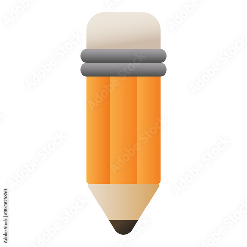 Cute cartoon pencil character with eraser and smiling face icon isolated on transparent background.
