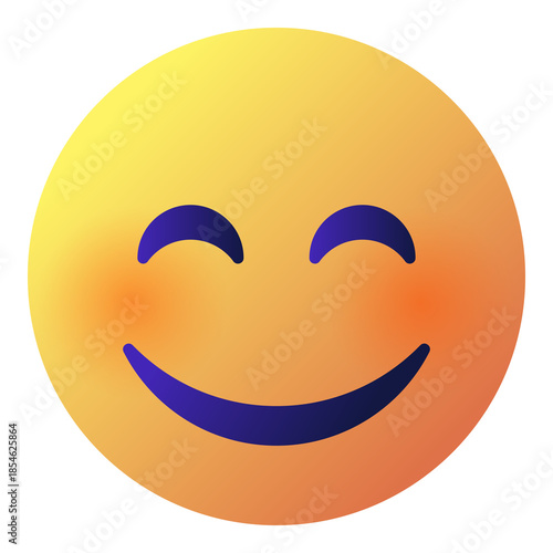 Happy smiling face emoji icon with closed eyes and blush cheeks isolated on transparent background.