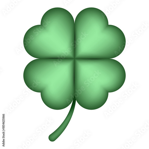 Green four leaf clover icon for luck and St Patrick's Day isolated on transparent background.