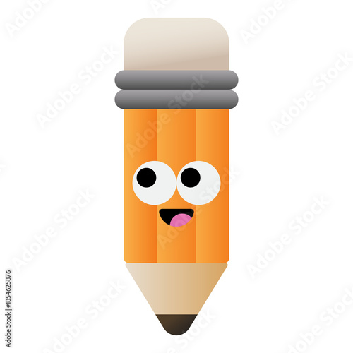 Cute cartoon pencil character with smiling face isolated on transparent background.