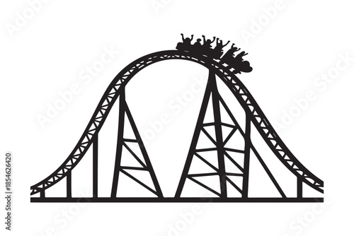 Roller coaster with loops and turns silhouette vector illustration on white background