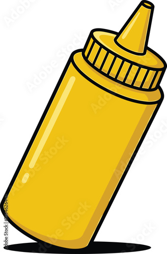 Bright Yellow Squeeze Bottle of Mustard on White Background with Shadow condiment sauce
