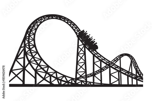 Roller coaster with loops and turns silhouette vector illustration on white background