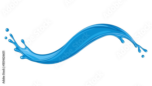 Abstract Blue Water Splash Wave Illustration with Droplets and Splashes on a White Background
