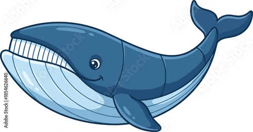 Cartoon Blue Whale Smiling and Swimming with Baleen Detail Keywords: whale, blue whale, cartoon, animal, marine, ocean, sea