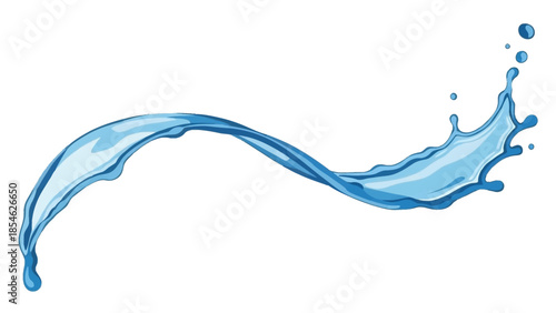 Abstract blue water splash wave isolated on white background, fluid motion and dynamic element