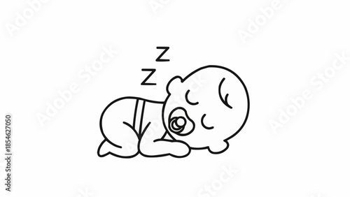 Cute baby sleeping peacefully with pacifier and Zzz symbols.