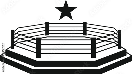 Boxing, ring, arena, silhouette, vector, illustration, black, isolated, white, background, sport, competition, fight, championship, star, stage, boxing, match, icon, design