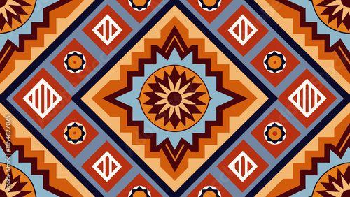 Ikat Ethnic Tribal Seamless Wallpaper in Boho Colors for Modern Interior and Fabric Prints