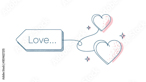 Upscaled graphic illustration for Valentine, featuring connected hearts and a 'Love' tag, expressing romance on a dark, minimalist background.