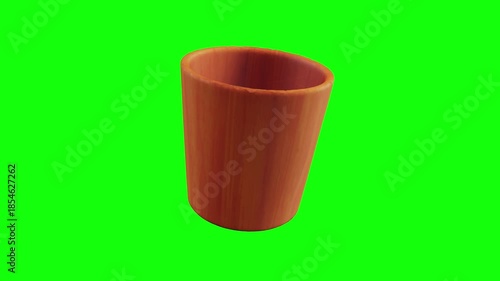 3D wooden bucket animated on green screen background