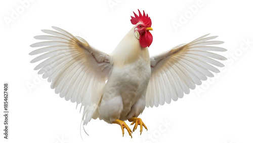 Εκτύπωση καμβά Majestic white rooster with wings spread isolated PNG, proud farm animal on tran