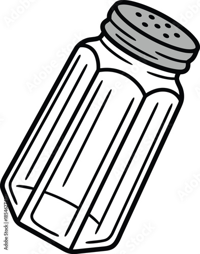 Cartoon Style Glass Salt Shaker with Metal Lid on White Background condiment seasoning