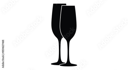 Two elegant champagne flutes stand gracefully against a plain white background silhouette