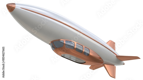 Futuristic airship PNG isolated on transparent background, retro-futuristic dirigible with copper accents for design projects