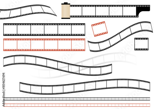 いろいろな35mmアナログフィルムのベクター素材、編集可能なパターンブラシ