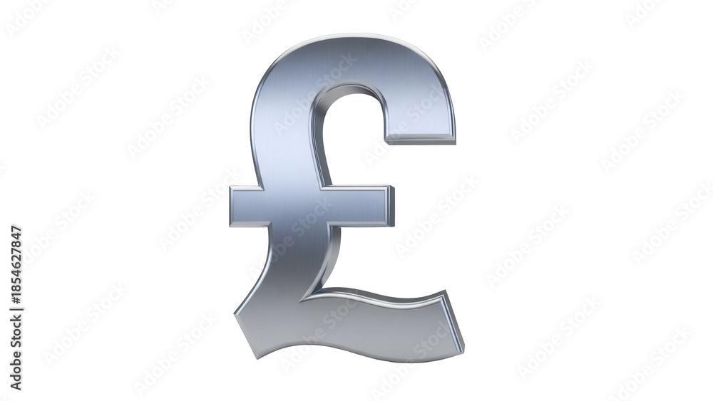 Obraz premium Silver pound sterling sign PNG isolated on transparent background, currency symbol for finance and international business