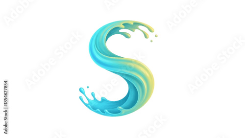 Stylish uppercase S crafted from a refreshing blue and yellow-green water splash, symbolizing energy, fluidity, and dynamic motion. A vibrant graphic element for modern design projects
