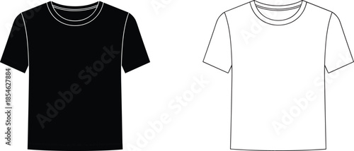 Black and white blank t shirt mockup set, front view casual clothing template, minimal apparel design illustration
