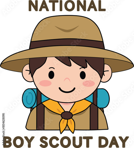 Happy boy scout celebrating National Boy Scout Day with backpack